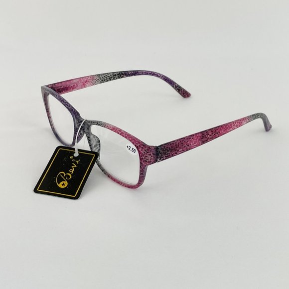 Bevi +2.50 Red & Purple Cheetah Square Reading Glasses - Picture 2 of 5